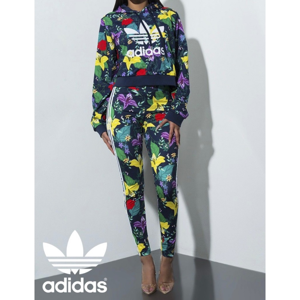 Adidas Original Women XS Cropped Blossom of Life Floral Hoodie & Leggings